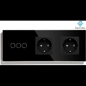 SmartinHuis - 3x1 polig (wisselschakelaar) + tweevoudig stopcontact - Zwart