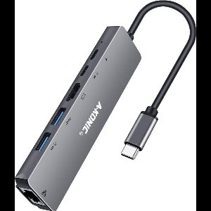 A-KONIC© 6 in 1 USB C Naar HDMI (4K) HUB met Ethernet RJ45, 2x USB 3.0 (thunderbolt), 2X Usb-C – Docking station - geschikt voor Macbook Pro, HP, Dell en meer – Spacegrey