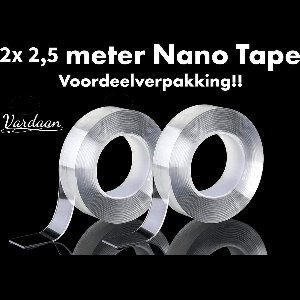 Nano Tape - Dubbelzijdige Nano Tape - Transparante Nano Tape - Vardaan®️ Extra Sterke Nano Tape - Herbruikbare Plakband - Griptape - Waterproof Nano Tape - Nano Tape 2,5 meter - 2 stuks ✅ ✅ ✅