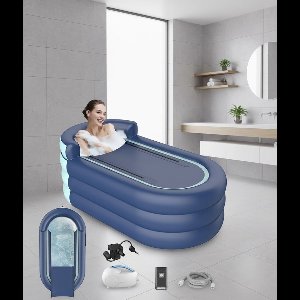 Opblaasbare Badkuip met Bubble Spa Massage – Novihome Portable Whirlpool Bathtub voor Volwassenen – Inklapbare Badkuip met Luxe Bubbelmat – Ideaal voor Douche, Kleine Badkamers & Appartementen – PVC – Blauw – Inclusief Bubble Massage Mat