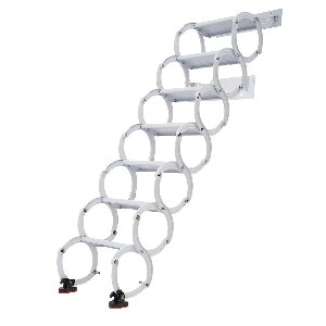 Telescopische zoldertrap - Voor toegang tot zolder - Uittrekbare telescopische trapladder met 7 treden - Intrekbare ladder - Wit