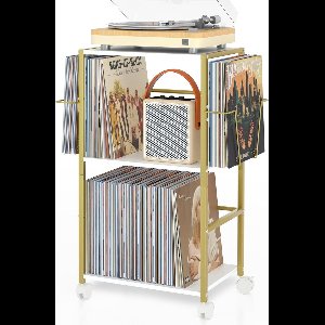 Platenspeler Meubel – Stand Platenspelerstandaard Met Vinyl Opbergsysteem - Goud