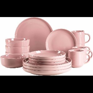 serviesset voor 4 personen in modern Scandinavisch design, 16-delig combiservies van keramiek in roze en aardewerk