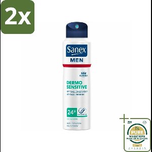 Sanex Men - Deodorant Spray - Dermo Sensitive - Zachte Bescherming - 200 ml - Voordeelverpakking - 2 stuks - Alcoholvrij - 24 uur bescherming