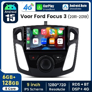 Junsun V2 Pro Autoradio voor Ford Focus MK3 2012-2018 | Octa-Core 6+128GB Android 15 GPS Navi & Wi-Fi BT Draadloze Carplay & Android Auto 4G - FM - RDS - SWC - DSP - EQ + HIFI