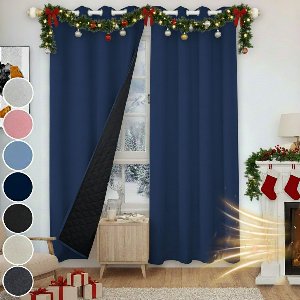 MUPOO Thermisch gordijnen verduisterend 1 stuks - 405gsm Zwaar Gequilt 132x160cm -Tochtwerend geluidsisolatie gordijn -voor Slaapkamer kantoor -Donkerblauw