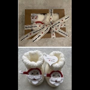 Kerstman | Gebreide babyslofjes | Handgemaakt | Lerstcadeau