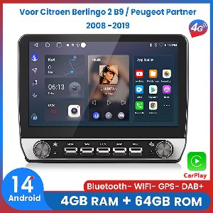 Awesafe 10.1 Inch Autoradio - Geschikt Voor Citroen Berlingo 2 B9 Peugeot Partner 2008 t/m 2019 - 4GB & 64GB 8-Kern V1PRO - Draadloos Apple CarPlay Android Auto - GPS Navigatie - Bluetooth & Wifi - Ondersteuning voor 4G SIM
