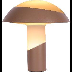 Atmooz Toronto Tafellamp – Ø30 cm mushroom kap – decoratieve tafellamp woonkamer – geïntegreerde LED 3000K – bruine metalen voet met witte glas kap – dimbare sfeerlamp via wandschakelaar – modern design – bruin en wit