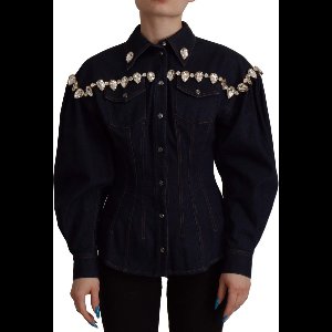 Dolce Gabbana CrystalEmbellished Denim Shirt Wo - Blue Jackets