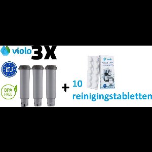 VIOLO waterfilter voor KRUPS koffiemachines - filtervervanging 3 stuks + VIOLO Reinigingstabletten voor koffiemachines 10 tabletten