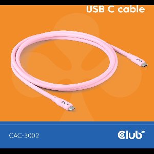 CLUB3D USB C oplaadkabel roze siliconen & tangle-free