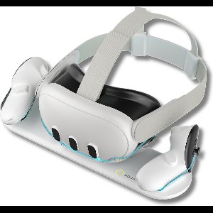 VORTEX VR-oplaadstation voor Meta Quest 3 – Dubbel oplaadstation met LED-basis – Laadt headset en controllers tegelijkertijd op – Inclusief batterijen en batterijdeksels (USB-C-dock)