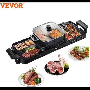 Vevor® - Elektrische BBQ - Pan Grill en Hot Pot - Krachtig 2400W - Draagbaar en Rookvrij - Afneembare Anti-aanbaklaag - BBQ - Gourmet - Grill - Koken - Grillen