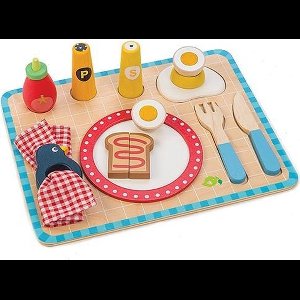 Houten ontbijt set met dienblad 14 delig