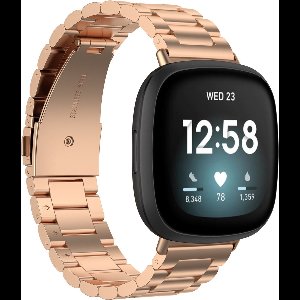 By Qubix geschikt voor Fitbit Versa 3 - Fitbit Versa 4 - Fitbit Sense 1 - Fitbit Sense 2 metalen schakelbandje - Rosé goud Smartwatchbandje bandje Armband Polsband Strap Band Watchband