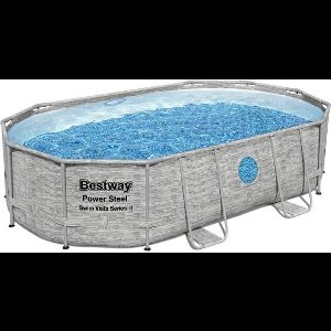 BESTWAY kit voor bovengronds zwembad - Power Steel™ - 488 x 305 x 107 cm - Ovaal (Geleverd met zandfilter, deksel, ladder en diffuser)
