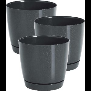 Prosperplast Plantenpot/bloempot met opvangschaal - Set van 3x stuks - kunststof - antraciet D24 x H22 cm - binnen/buiten