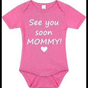 Baby rompertje met leuke tekst | See you soon mommy! |zwangerschap aankondiging | cadeau papa mama opa oma oom tante | kraamcadeau | maat 68 roze