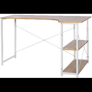 Computertafel - Computerbureau - Computermeubel - Laptoptafel - Gamingtafel - L-vormig - Licht eiken en wit.