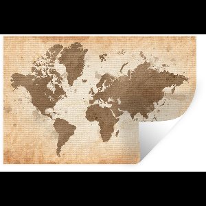 Muurstickers - Sticker Folie - Wereldkaart - Beige - Bruin - 90x60 cm - Plakfolie - Muurstickers Kinderkamer - Zelfklevend Behang - Zelfklevend behangpapier - Stickerfolie