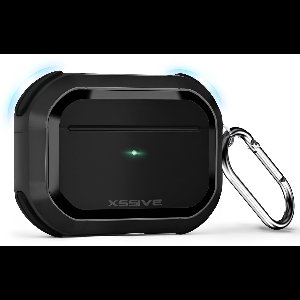 Xssive Hardcase - Geschikt voor Apple AirPods Pro 1 & 2 Hoesje – Schokbestendig & Met Sleutelhanger – Zwart Bumper