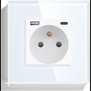 Standaard - Enkelvoudig stopcontact - Wit - USB A+C Fast Charger - 20W - Kristalglas