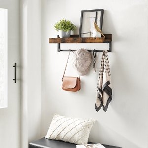 IN.HOMEXL - Steve - Kapstokken - Kapstok voor Kledinghangers - Industrieel - Vintage Bruin met Zwarte Haken - 60x15x15cm - 5 Haken