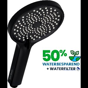 EcoRain© 50% Waterbesparende Douchekop Charly 13 CM met Waterfilter - 3 Sproeistanden - Hoge Druk - Universele Aansluiting - Anti-kalk Douchekop - 2 jaar garantie - Zwart