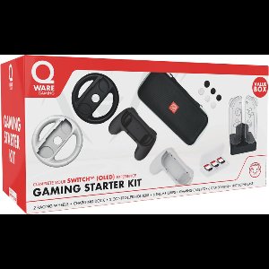 Qware Gaming - Bundel geschikt voor Nintendo Switch - Controller Grips - Gamecase - Oplader - Stuurwiel - Hoes - Thumbgrips - Starterkit - Charging station - Charger - LED Indicatie - Multi Charging - Docking station - Black/White