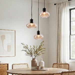 Moderne hanglamp met amber glas, 3-lichts - Vida