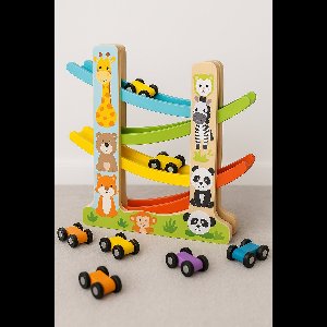 Houten Rollerbaan met 6 Auto’s – Duurzaam & Veilig Speelgoed (3–6 jaar) – Stimuleert Fijne Motoriek & Oog-Handcoördinatie