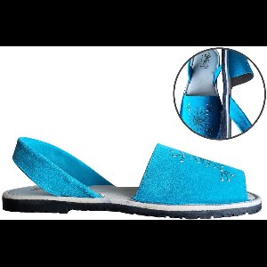 Stravers - Maat 44 Boho Menorquinas dames Turquoise. Grote Maten Spaanse Leren Sandalen