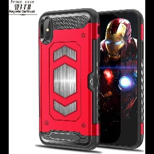 Ntech hoesje Geschikt voor iPhone Xs Max Luxe Armor Case met Pashouder - Rood
