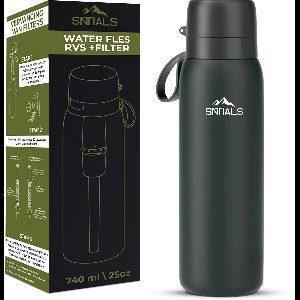 SNTIALS® - RVS Waterfles met Waterfilter – 740 ml Survival, Outdoor Drinkfles – Roestvrij Staal – Voor Hiking, Reizen & Noodsituaties - Herbruikbaar & BPA-vrij - 0.2 Micron - Noodpakket - Ramp - Voorbereid