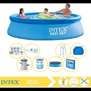 Intex Easy Set Zwembad - Opblaaszwembad - 305x76 cm - Inclusief Afdekzeil, Onderhoudspakket, Filter, Onderhoudsset, Trap, Voetenbad en Zwembadtegels