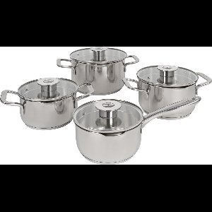 ELLE Gourmet Classique 4-delige RVS Pannenset - Ø 16, 18 & 20 cm Kookpan + Ø 16 cm Steelpan - Met Deksel - Kookpot - Sauspan - PFAS vrij - Inductie
