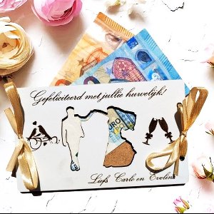 Geld Cadeaukaart Huwelijk M/V - Eigen Tekst - Gepersonaliseerd - 14 varianten - MDF wit 3mm - Huwelijkscadeau - cadeau envelop - huwelijks cadeautje orgineel - bruiloft cadeau - trouwerij cadeau - felicitatie huwelijk - 25 50 jaar getrouwd - huwelijk