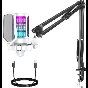 FIFINE - A6T - Wit - USB Studio microfoon - PC-Gaming Met Flexibele Arm ( 66cm! ) - Geschikt voor PC/PS4/PS5 - RGB - Podcast - Gaming - Streaming - Zwart