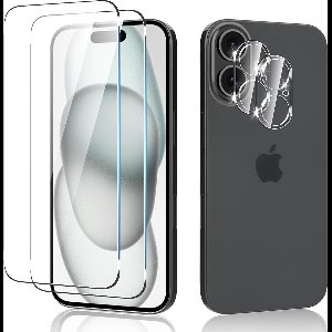 Screenprotector 2x en Camera lens protector 2x - Glasplaatje - Tempered glass Screen protector Geschikt voor: iPhone 16 - Beschermglas