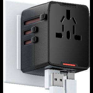TravelVolt - Universele Wereldstekker - USB-C en 3 USB-A - 2000W - Meer dan 150 landen - Amerika, Australie, Engeland & Europa - Internationale Reisstekker - Universeel - Zwart