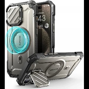 SUPCASE UB Pro MagXT Hoesje Geschikt voor Apple iPhone 16 Pro Max - Back Cover met Camera Protector Kickstand - Compatibel met MagSafe - Extra Camera Bescherming - Grijs