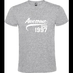 Grijs  T shirt met  "Awesome sinds 1997" print Wit size L