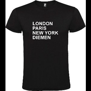 Zwart t-shirt met " London, Paris , New York, Diemen " print Wit size M
