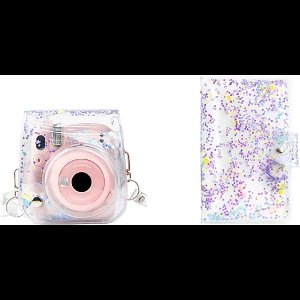 Somstyle Case Geschikt voor Fujifilm Instax Mini 11 - Camera Tas met Fotoalbum - Hoesje - Glitter Paars