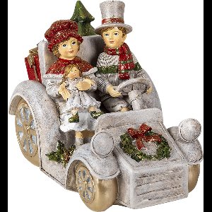 Clayre & Eef Beeld Auto 22x13x16 cm Grijs Kunststof Kerstdecoratie beeld decoratie Decoratieve Accessoires