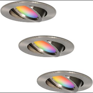 3x Hoftronic Smart - Rome smart inbouwspot - LED - Zaagmaat 75mm - RVS - Besturing via app - WiFi - Bluetooth - Dimbaar - Kantelbaar - 6 Watt - 480 lumen - 230V - 2700-6000K - RGBWW - Plafondspots - Inbouwspot badkamer en buiten - 5 jaar garantie