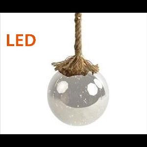 Glazen Bal transparant met LED - 15 cm - Jute touw 95 cm