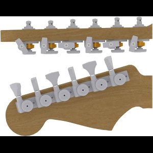 Hipshot HS6K1GL0SST guitar tuner upgrade kit, 6 inline Grip-Lock, open satin staggered