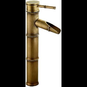 Selbro®, Badkamerkraan van bamboe, hoog, waterval, wastafel, wastafelkraan, eengats kraan, warm en koud water beschikbaar, 3 afdichtingen Break Mouth